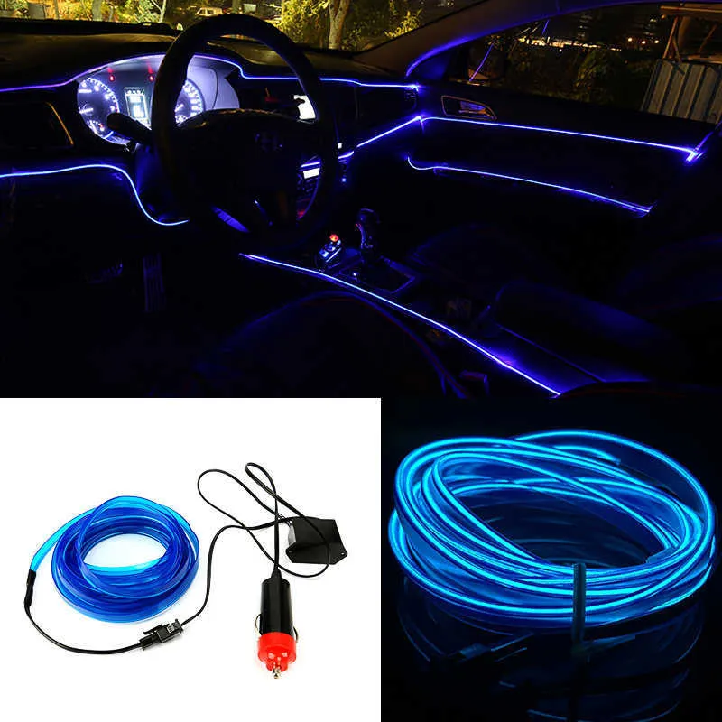 3/5m 12V Car LED Cold lights Flexível Neon EL Wire Auto Lamps on Light Strip Interior Lighting Decoration Strips