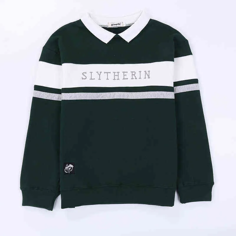 Women's Hoodies Sweatshirts School Style Stripe Uniform Harris Embroidery Cartoon Men Female Slytherin Sweatshirt Woman Tracksuit Kpop Velvet Y1118