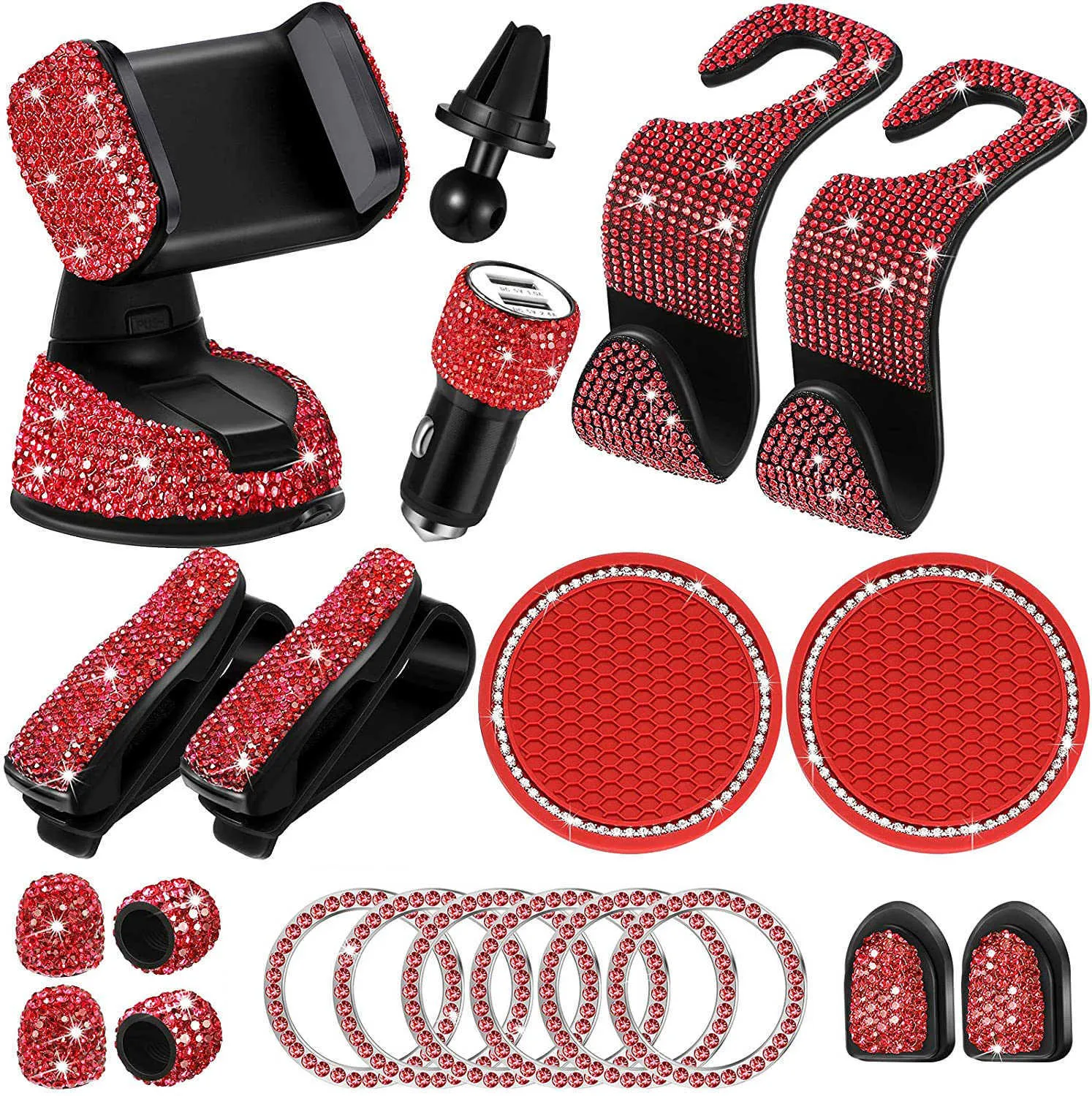 20 teile/satz Strass Auto Handy Halter Universal Bling Auto Zubehör für Frauen Auto Innen Haken Aufkleber Pad Set Rosa