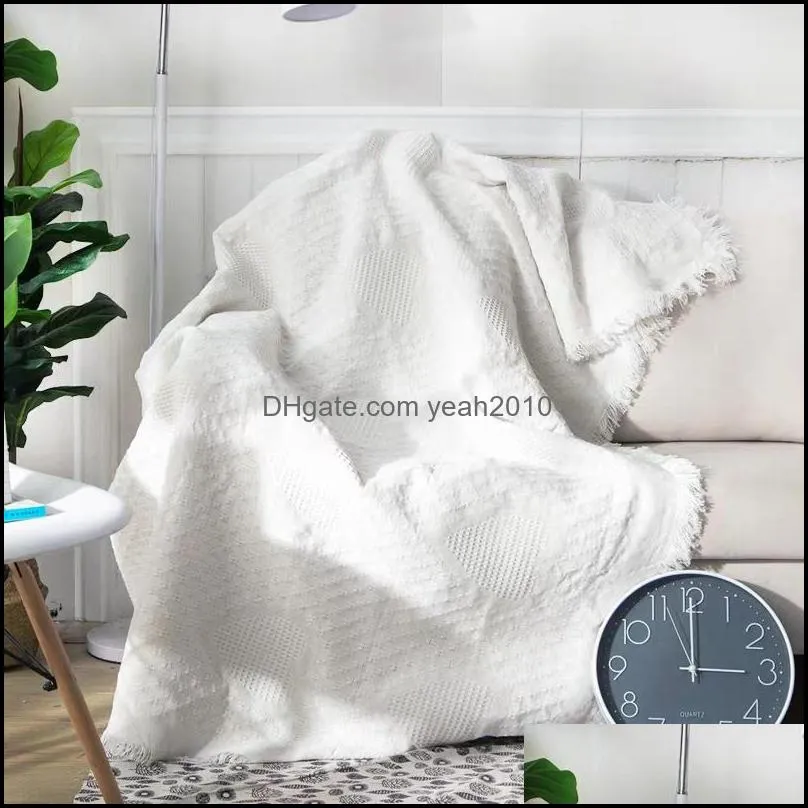 Blankets European Style White Cotton Blanket, Pinic Outside Blanket Mat,bed Cover ,wedding Decoration Sofa SALES