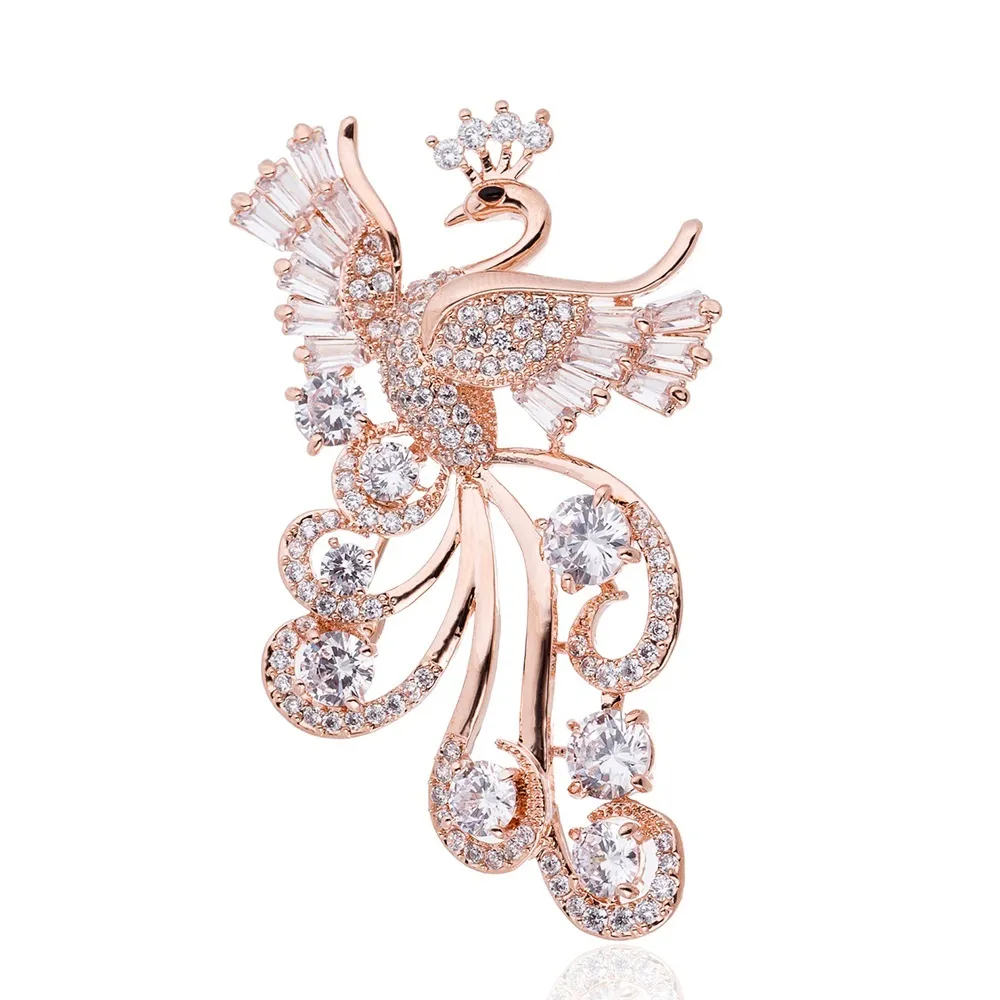 MADALENA SARARA AAAA Zircon And Crystal Inlaid Pearl Gol Plated Copper Peacock Style Fine Brooch Pin For Women Jewelry