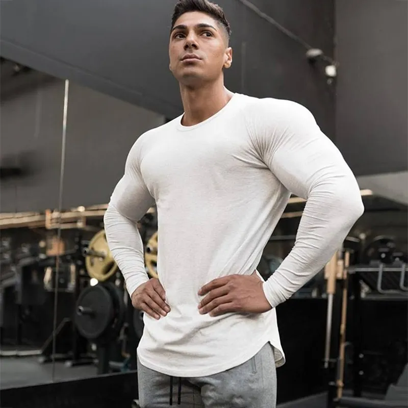 Solid Cotton Fitness Long Sleeve T Shirt Men Spring Autumn Slim