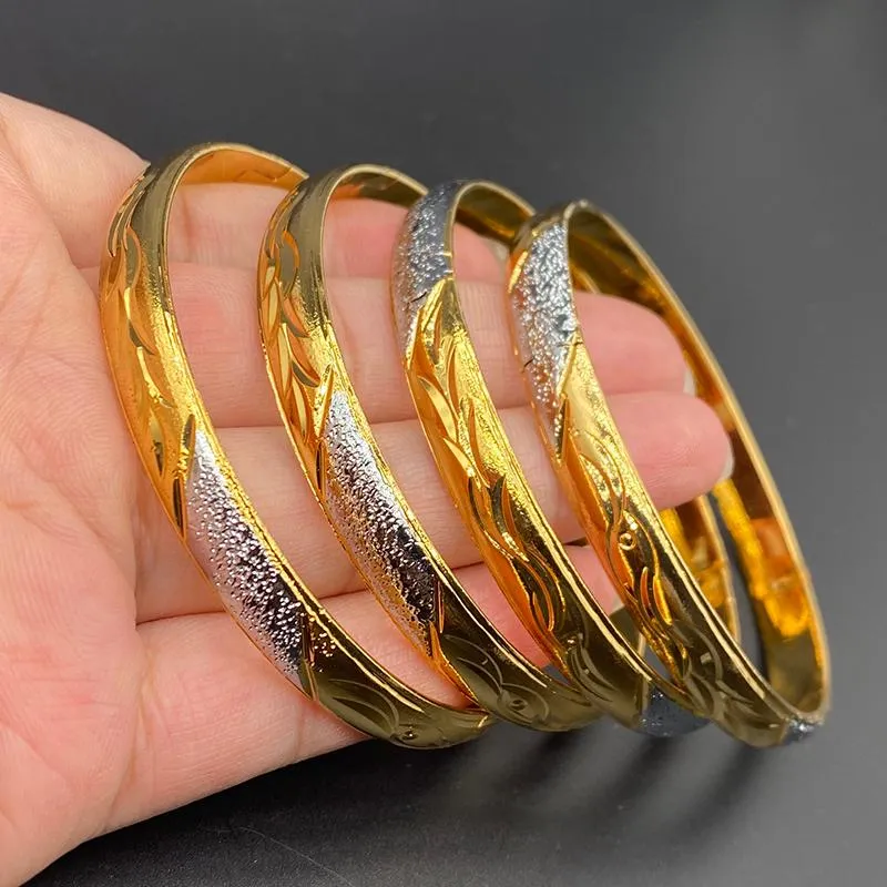 Bangle 8MM/64MM French Bangles Two-Tones Dubai For Women Gold Silver Color Ethiopian Wedding Bracelets Classic African Gift