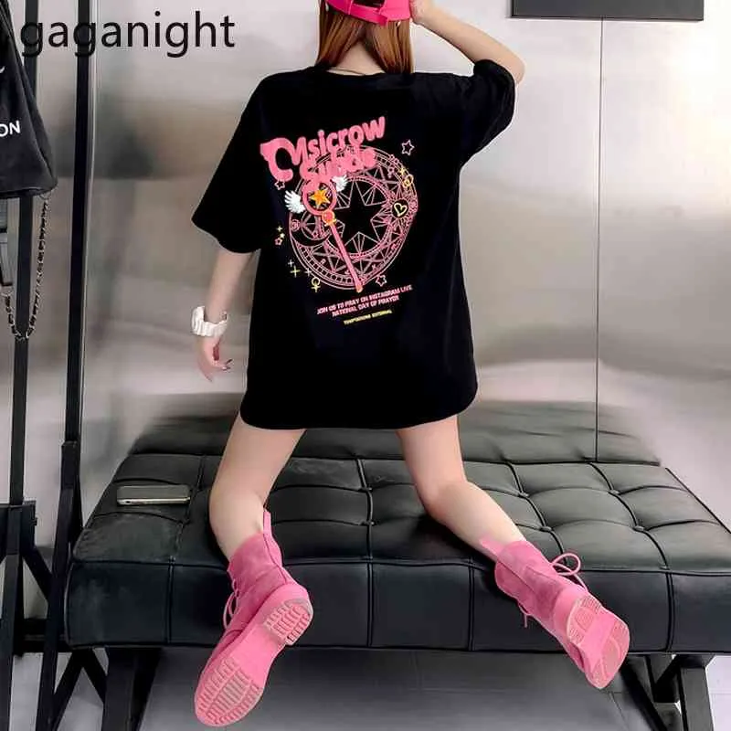 Gaganight Mignon Dessin animé Imprimer T-shirt à manches courtes Coréen Streetwear Été Étudiants Lâche Tops Harajuku Plus Taille Femmes T-shirt 210519