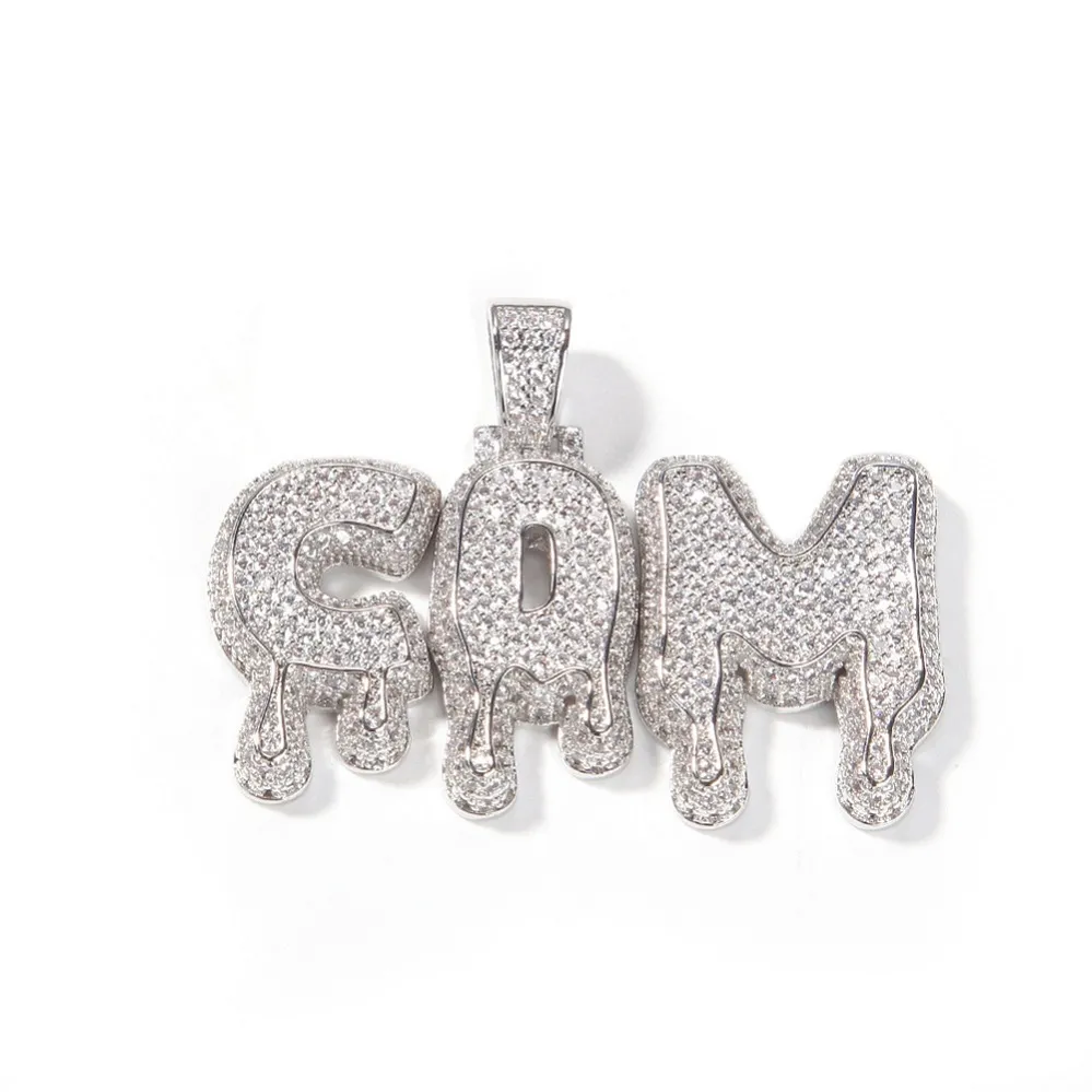 A-Z nome personalizado letras colares moda masculina hip hop jóias gota gelado para fora ouro carta inicial pingente colar