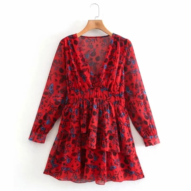 Floral Cascading Ruffles Chiffon Mini Dress Floral Cascading Ruffles Chiffon Mini Dress
