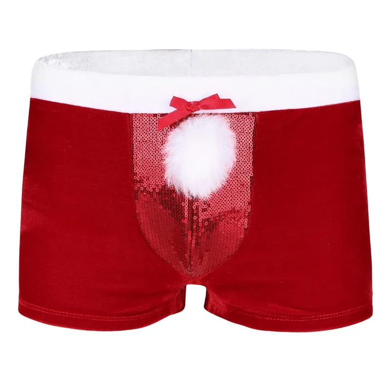 Calzoncillos Rojos Para Hombre, Lencería De Terciopelo, Navidad