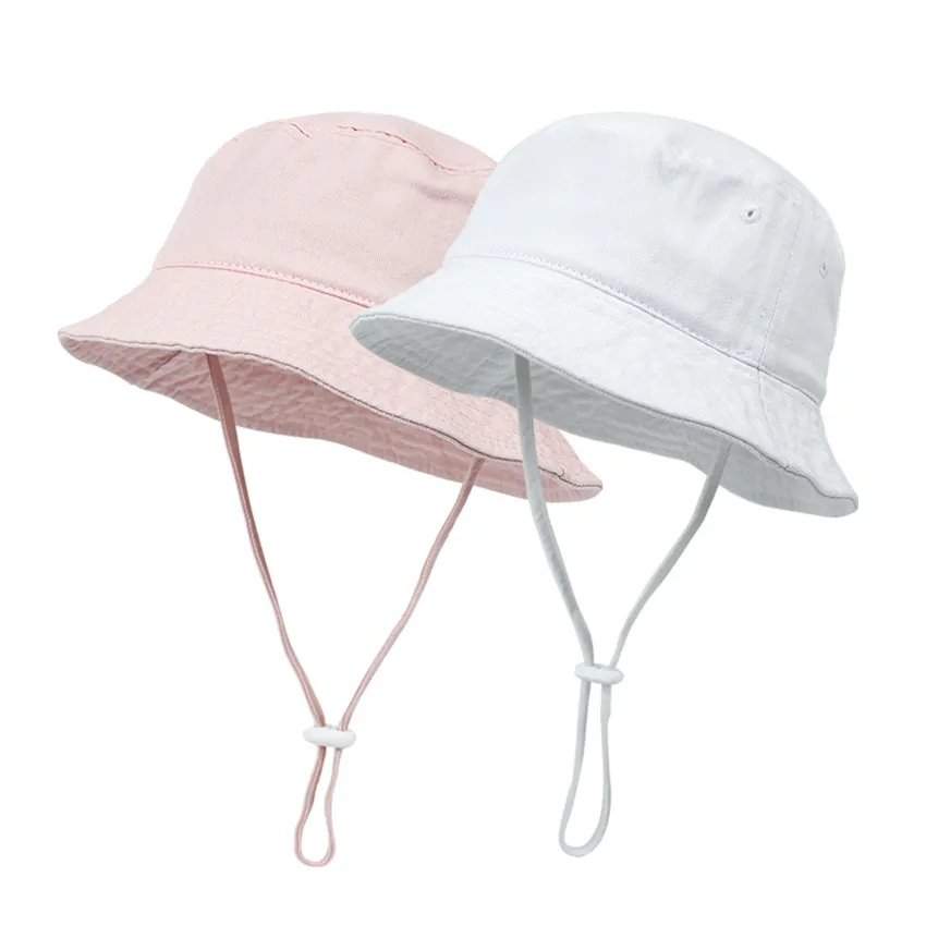 Baby sun hatt sommar strand slips-färg solskydd flicka pojke hattar toddler barn chilrren hink med justerbar hakrem lla656