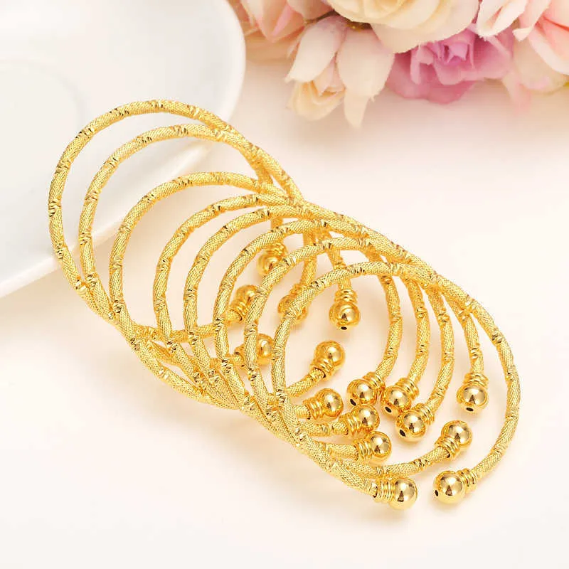 24k Baby Bangles Ethnic Gold Color Dubai Bangles Kids Bracelets Luxury Bracelet Gold Anklet Bracelet Child Jewelry Birthday Gift Q0717