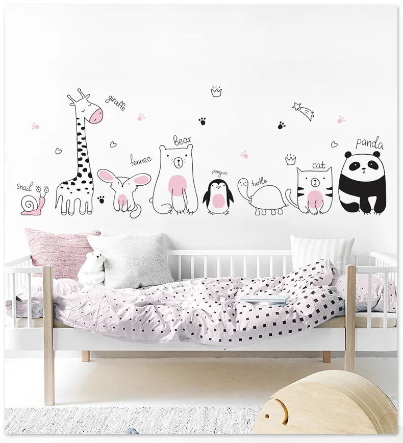 HOT Nordic Cartoon Wall Stickers Adhesive Nursery Decals For Girls Kids ...