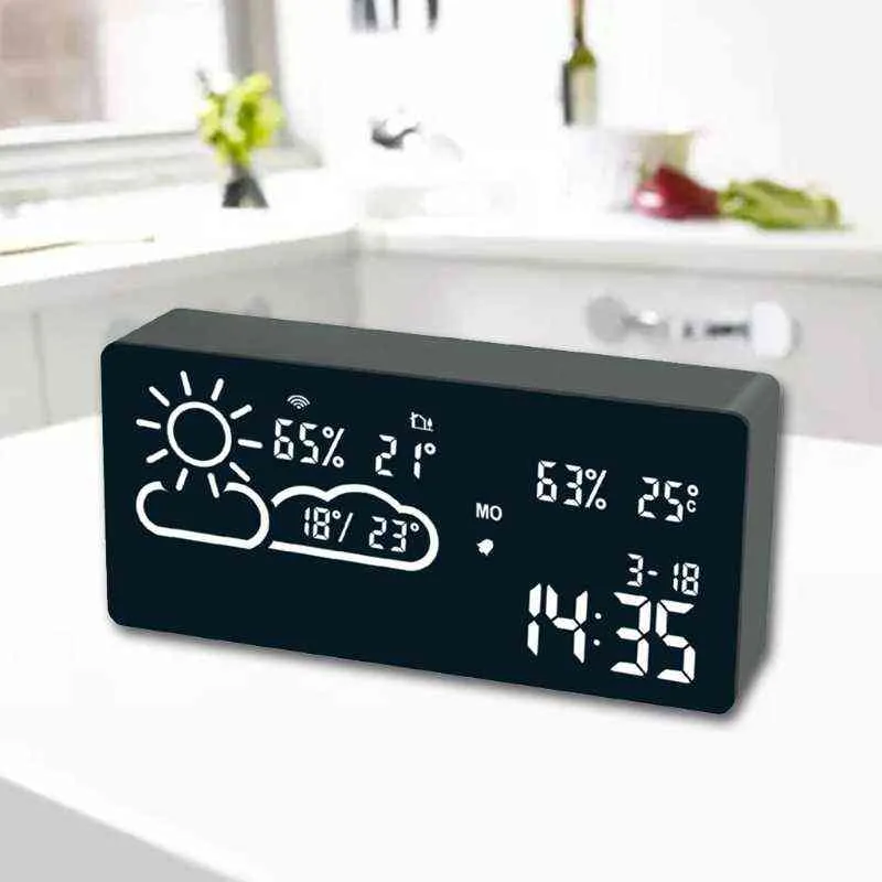 WiFi temperatur fuktighet Datum Digital Display Display Display Klocka Intelligent LED Elektronisk skrivbordsbord Väckarklocka Timing EquipM 211111