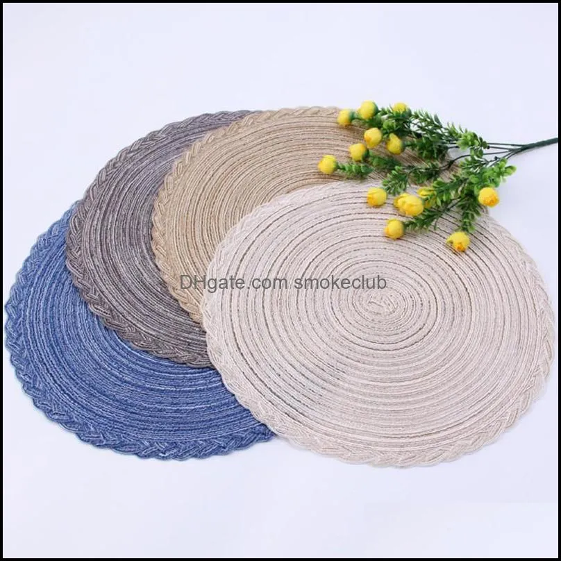 Mats & Pads Table Decoration Aessories Kitchen, Dining Bar Home Garden Placemats Cotton Pp Braided Round Heat-Resistant 15" Tableware Kitche