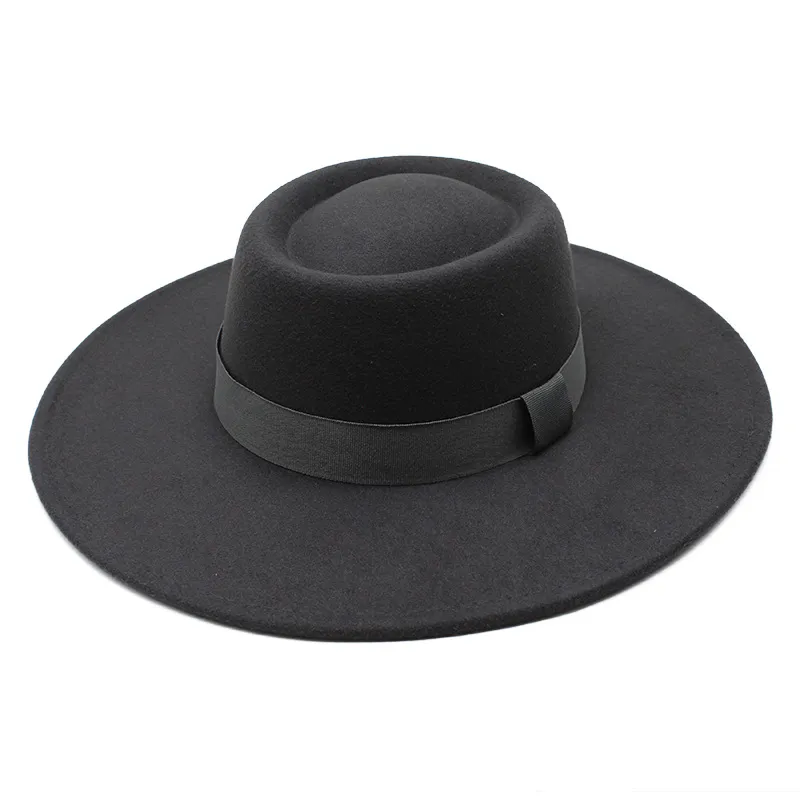 2021 Black Cap Female British Wool Hat Fashion Party Flat Top Hats Pin Fedoras Woman For A Street-Style Shooting3025