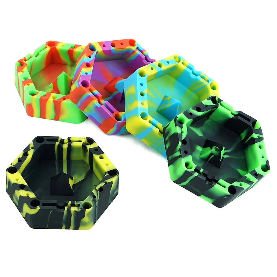 Hexagon silicone ashtray anti-scalding tray Smoking Accessories Unbreakable Colorful Ashtrays