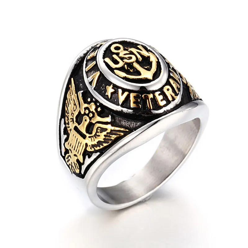 Stainless Steel American Soldiers Vietnam Vet Rings Vintage Retro Black Gold Veteran Cadre United States Men's USN Military rings Jewelry Item Gifts