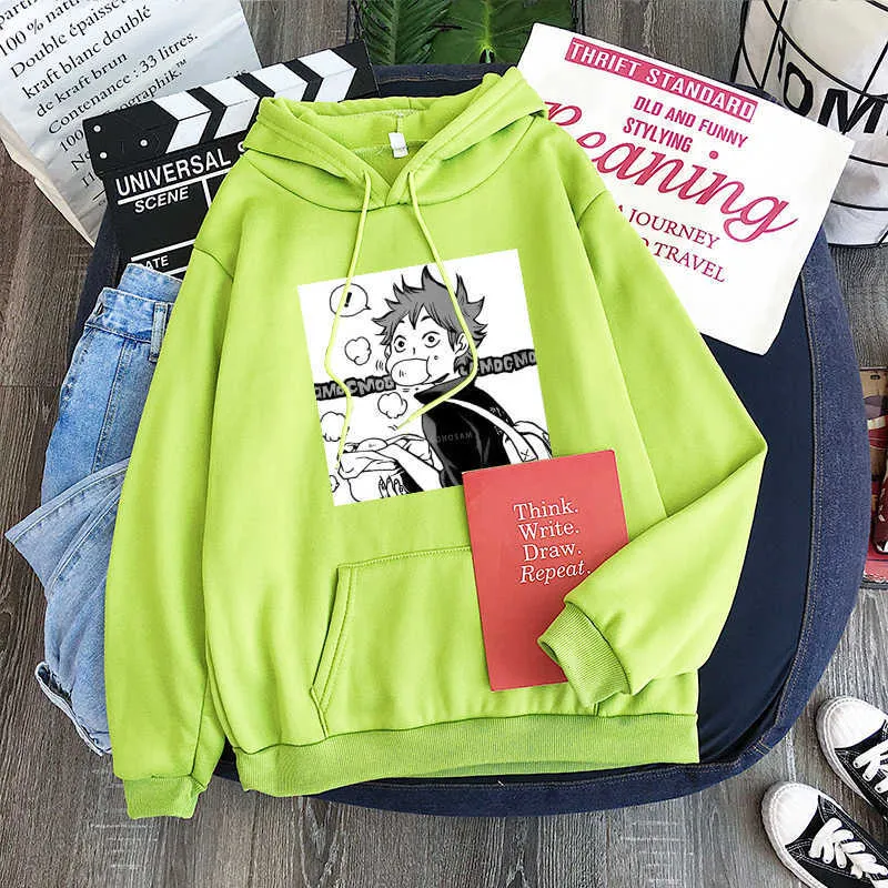 Janpanese Anime Haikyuu Hinata Shoy Hoodies Moletons Homens / Mulheres Engraçados Impressão de Desenhos Animados Kawaii Manga Hoodies de Inverno Oversized Y0816