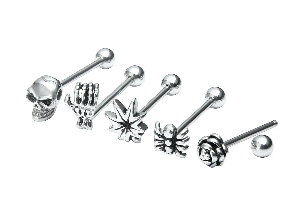 LO20pcs Surgical Steel PUNK EMO Tongue Ring Bar Nipple Barbells Body Piercing 14G~16mm Arrived