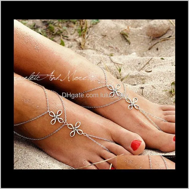 Smyckesdroppleverans 2021 Beach Anklets Europe och USA Retro Metal Chinese Knot Multi -Layer Foot Chain P3N5U