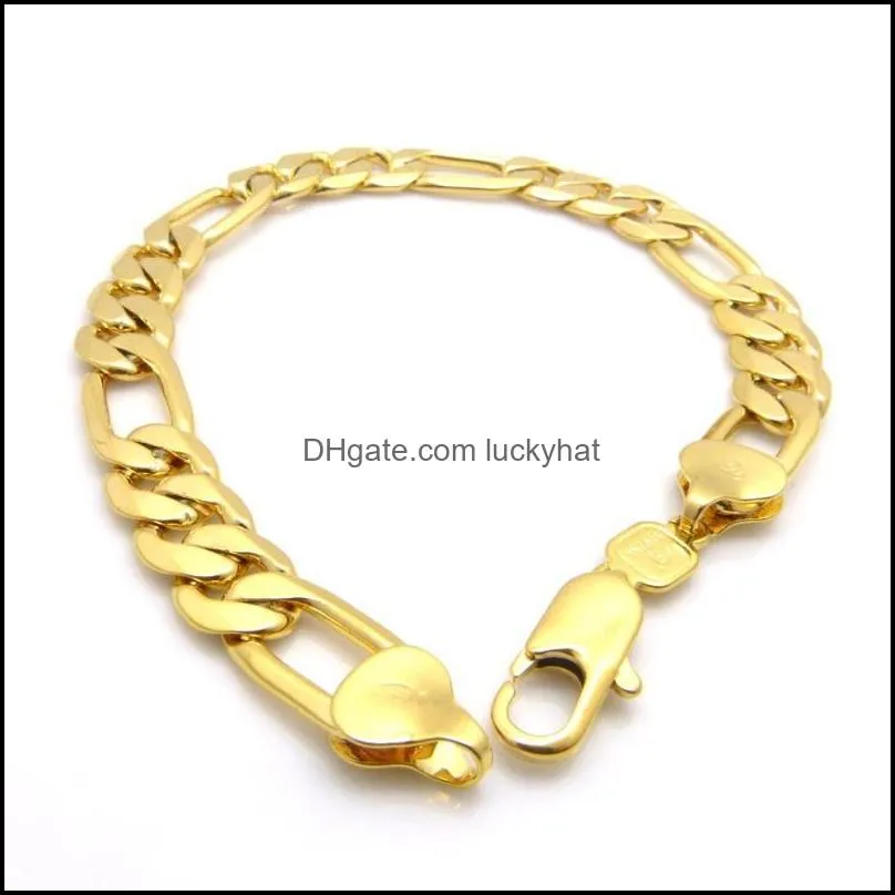 Link, Chain Figaro Link Solid Yellow Gold Filled Mens Bracelet Classic Jewelry