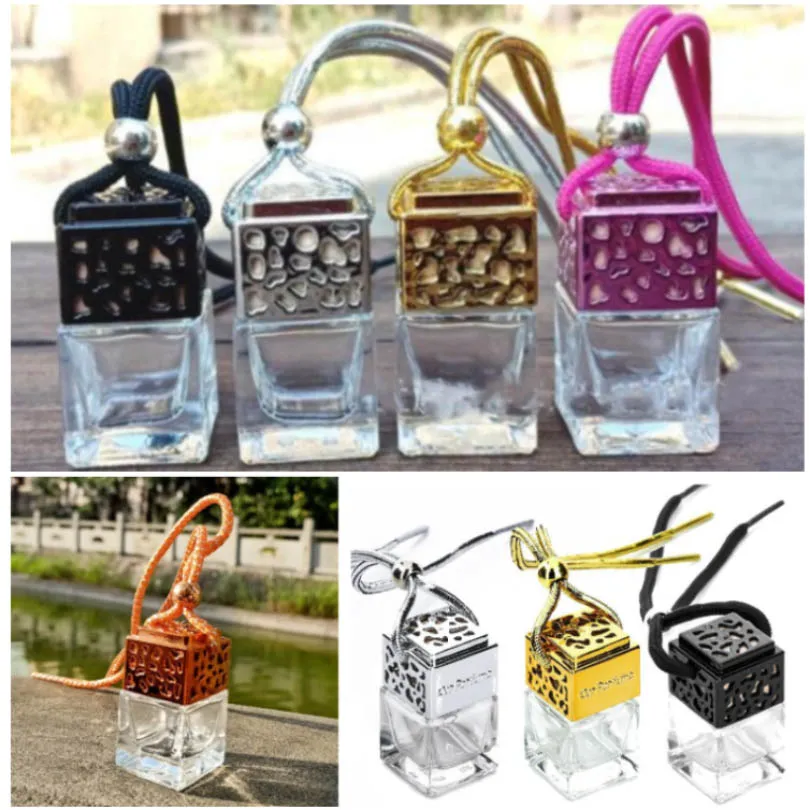 8ML Car Perfume Bottle Hollow Hanging Perfume Ornament Air Freshener For Essential Oils Diffuser Fragrance Empty Glass Bottle HH7-1827