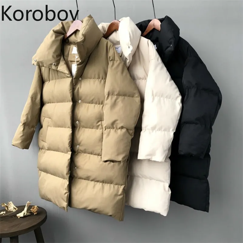 Korobov Streetwear Mantel Winter Harajuku Langen Mantel Frau Lange Unten Baumwolle 3/4 Hülse Neue Bodycon Baumwolle Parka 79034 210430