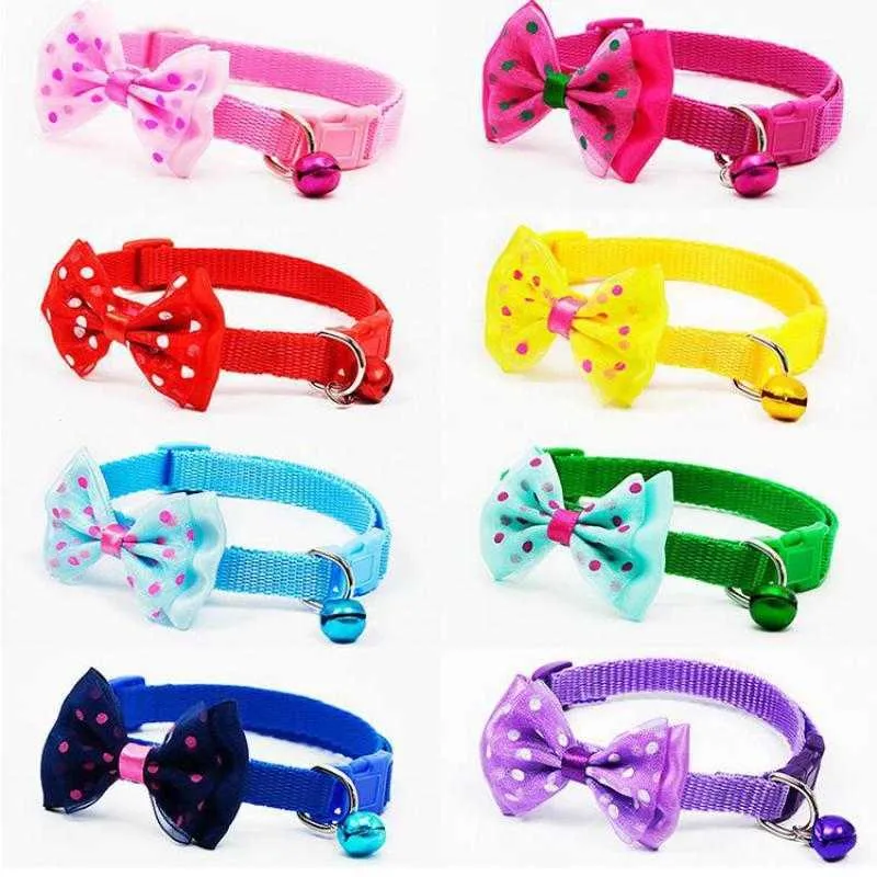 Cute Pets Adjustable Polyester Dog Collars with Bowknot and Bells Necklace Collar For Small Dogs Cat