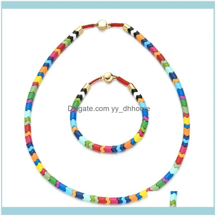 Earrings & Necklace Luxury Fashion Jewelry Set Bohemian Multi-Color Enamel Wave Beads And Bracelet For Women Party Gift