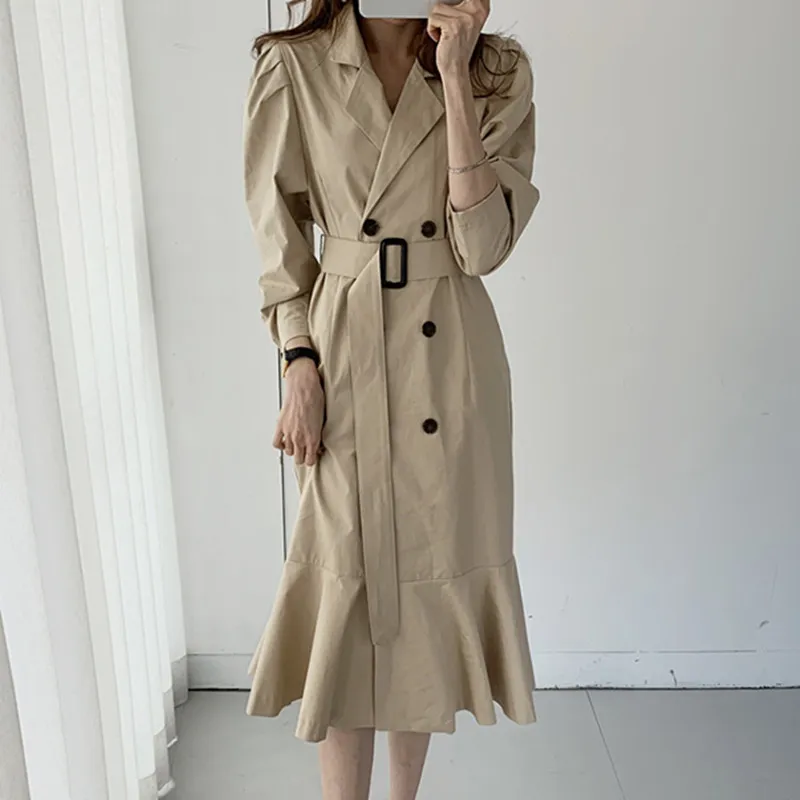 Elegant Minimalist Double-Breasted Mermaid trench trench coat with 