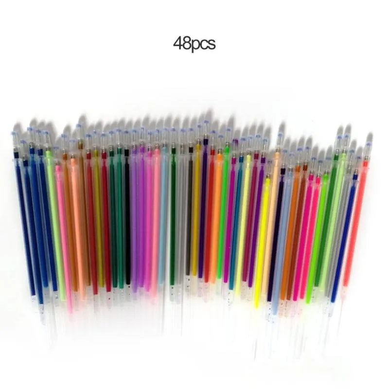 Highlighters 48pcs Färgglada Gel Pen Refill Rod Färgpatron Flash Handle School Writing Stationery Ink