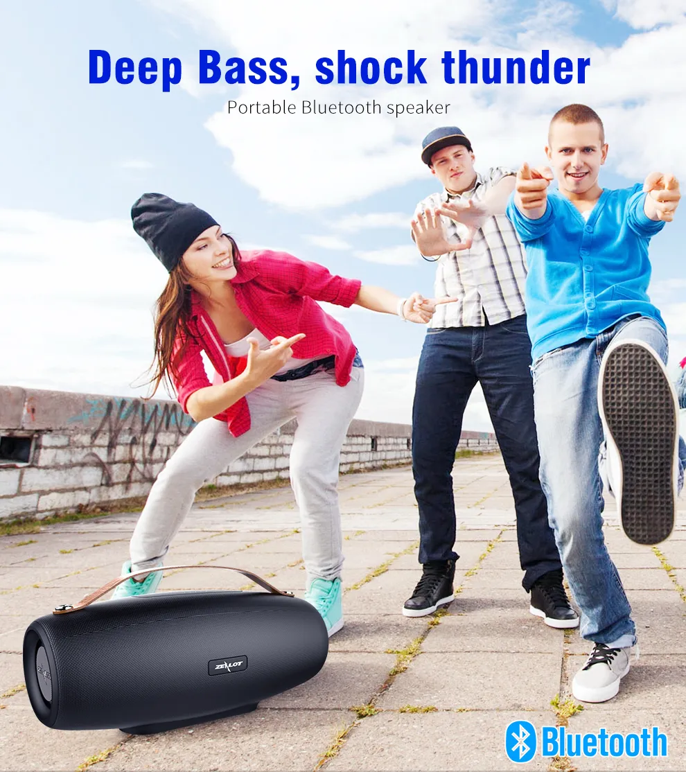 Zealot S27 Trådlös Vattentät Portabel Bluetooth-högtalare 38W High-Power Subwoofer SoundBar Tung baskolonn SUPPPRT TF AUX USB CAMPING Högtalare Power Bank