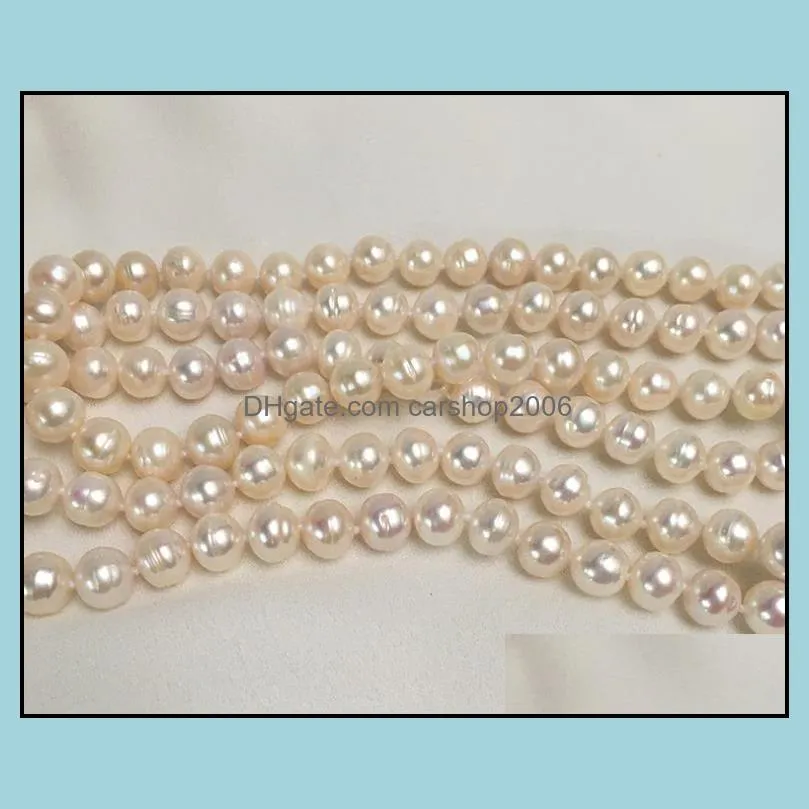 9-10mm Beaded Necklaces Natural White Baroque Pearl Necklace 18 Inch Women`s Gift Jewelry