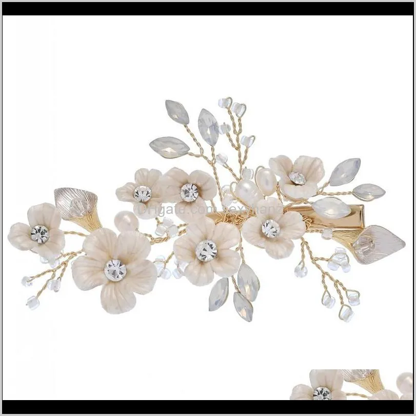 porcelain flower hair comb wedding pins crystal bridal boddy pins hair piece hand wired women headpiece jewelry