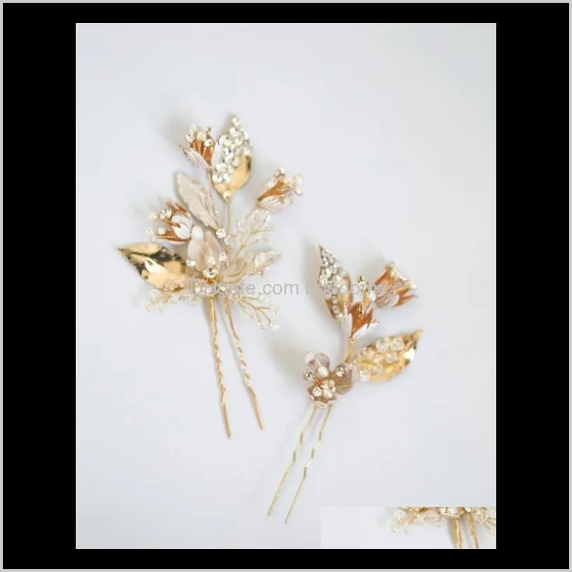 2 elegant golden rose flowers bridal hair clip crystal woman rhinestone hair stick wedding bridesmaid dress accessories
