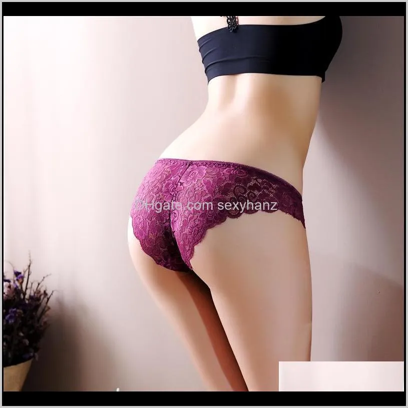 Womens Sexy Lace Transparent Thong Panties Low Waist Cotton Crotch Underwear Women Soft And Breathable Seamless Briefs Gstring Jum1J 1L6Bj