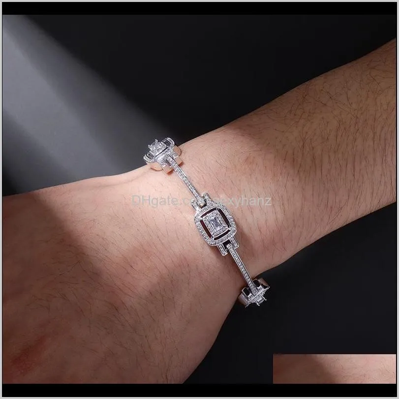 hip hop cubic zirconia paved bling ice out geometric bangle bracelets for men women unisex rapper jewelry 8inch
