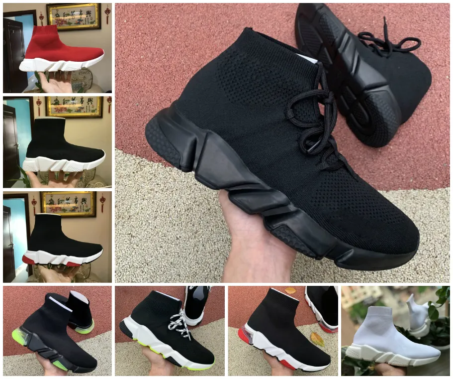 2021 Tasarımcı Erkek Çorap Ayakkabı Platformu Bayan Sneakers Hız Trainer Lace Up Üçlü Siyah Beyaz Neon Sarı Mavi Bej Klasik Lurex Örgü Jogging Yürüyüş Açık