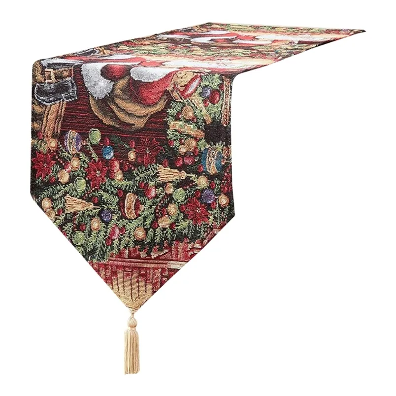 Chemin de table de Noël de vacances de 13 x 70 po avec glands, écharpe de commode à fleurs florales en mélange de coton et polyester 210708