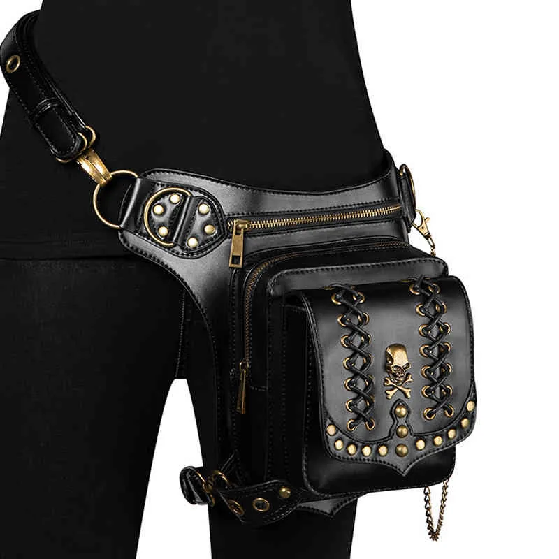 Gothic Rock Skull Waist Packs Punk Leather Fanny Pack Retro Black Waist Bag for Men Gothic Rock Skull Waist Packs Punk Leather Fanny Pack Retro Black Waist Bag for Men