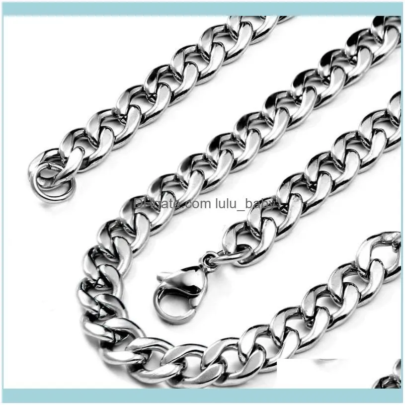 Chains BONISKISS 20 Inch Basic Punk Stainless Steel Necklace For Men Women Curb Cuban Link Chain Chokers Vintage Silver Colour