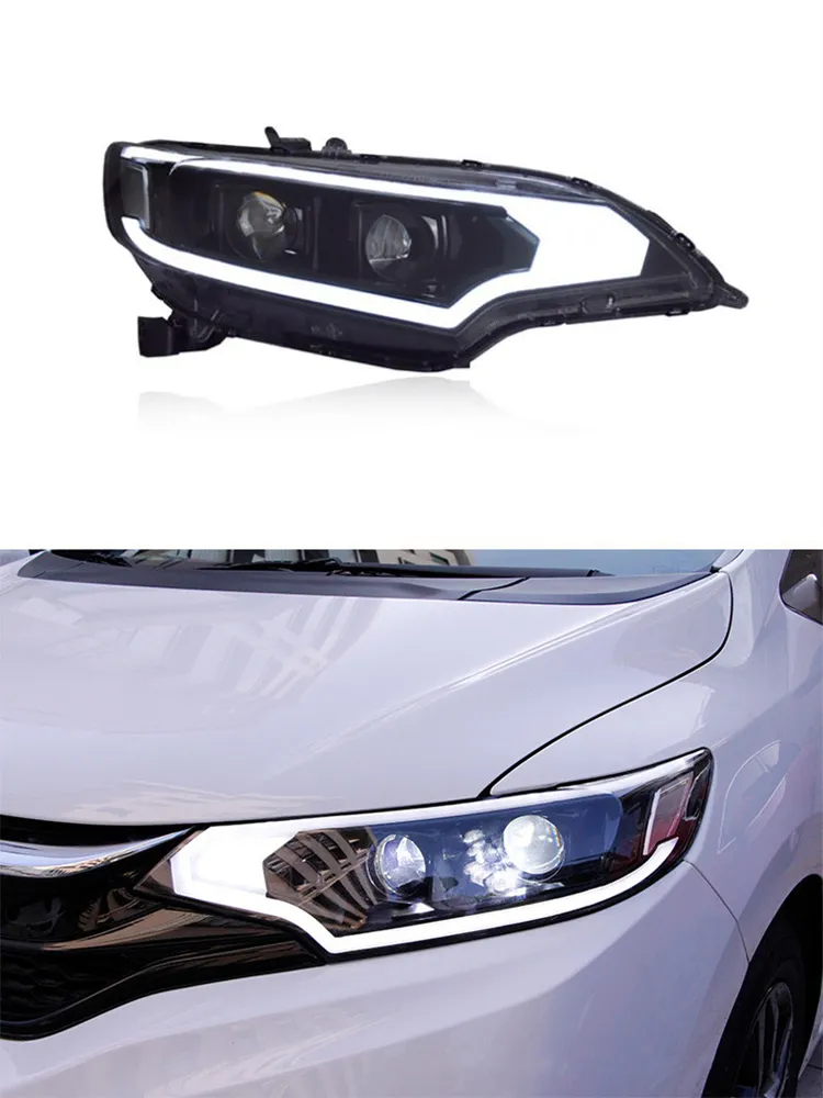 Luzes dianteiras do estilo do carro para o festas do diodo emissor de luz do ajuste do jazz de Honda 2014-2020Drl Fit Bi-Xenon Beam Angle Eye Luminária de cabeça de sinal