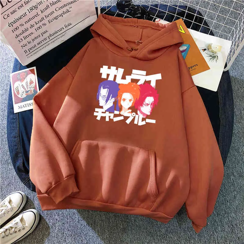 Anime Samurai Champloo Print Sweatshirts Man Harajuku Oversize Fleece Hooded Tracksuit Male Hoodie Fashion Hip Hop Sweatshirt H1227