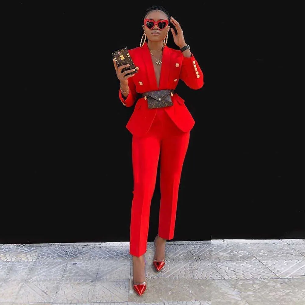 Ocstrade Two Piece Set Women Outfit Fashion Clothing Red Blazer Suit 2 Sets Matching Sexy Birthday Club Party Outfits 210527