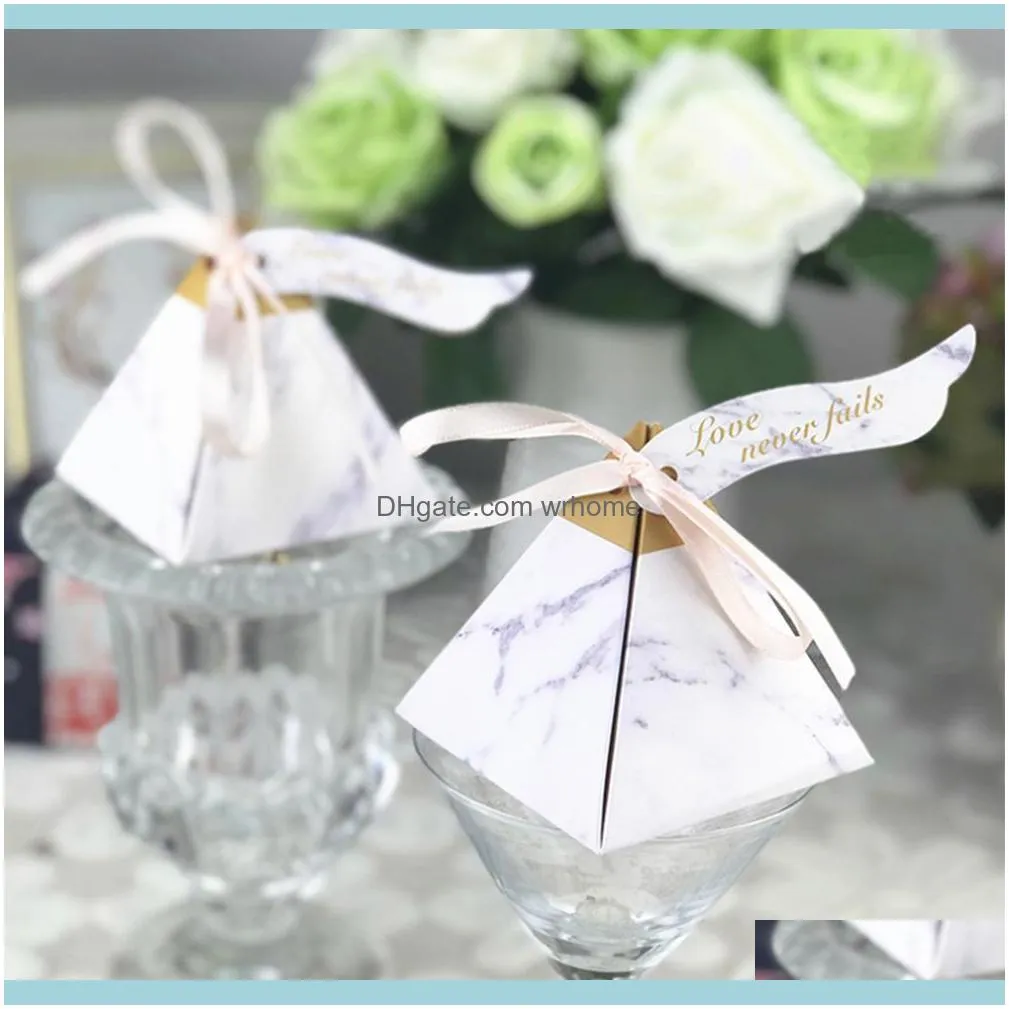 Gift Wrap 100Pcs Party Favour Table Triangle Bridal Shower Marble Look Ribbons Tags European DIY Tower Festive Candy Box Decorations1
