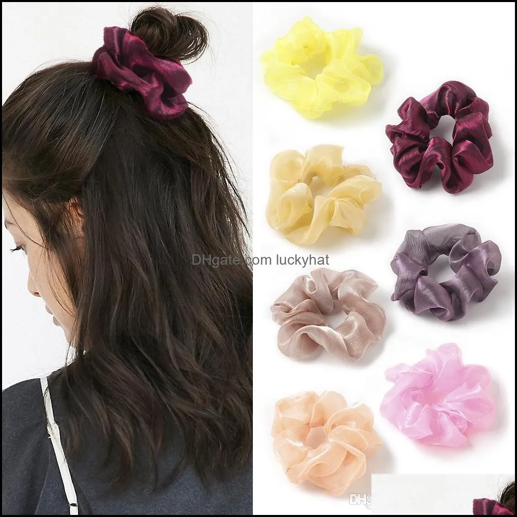 Bright Color Organza Scrunchies Women Silky Scrunchie Elastic Hair Bands Girls Headwear Rubber Hair Ties Cute Ponytail Holder