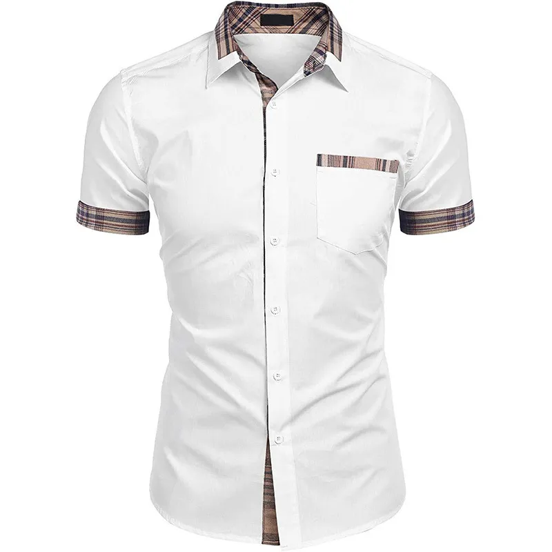 Moda masculina designer camisa de mangas curtas xadrez topos camisas de negócios homem polo camiseta casual masculino vestido de algodão magro mais tamanho