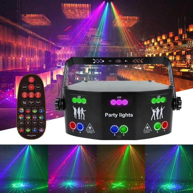 15-oko Lase Lavining RGB Disco Lampa DMX Pilot Scena Strobe Light DJ LED Laser Halloween Boże Narodzenie Bar Party Projektor Home Decor