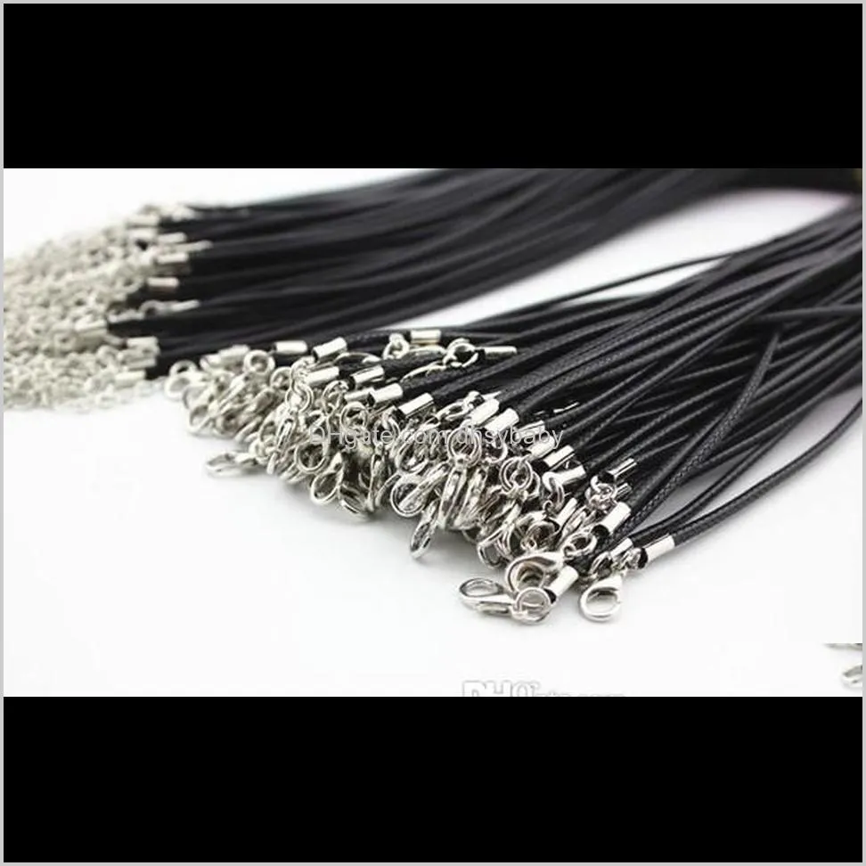 100 pieces lot wholesale 2mm black wax leather cord necklace rope 45cm long chain lobster clasp diy jewelry findings & components
