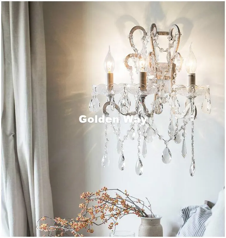 Vägglampor Silver/Golden Brush AC Crystal American Style Light Lamp Bedroom Home Sconce Lighting 100% D