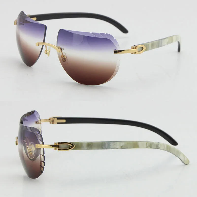 Diseño Original Black Mix White Buffalo Horn Gafas de sol sin montura 8200763 C Decoración Diamond Cut Lens Gafas de sol mujer hombre 18K Gold male and female Eyewear Box