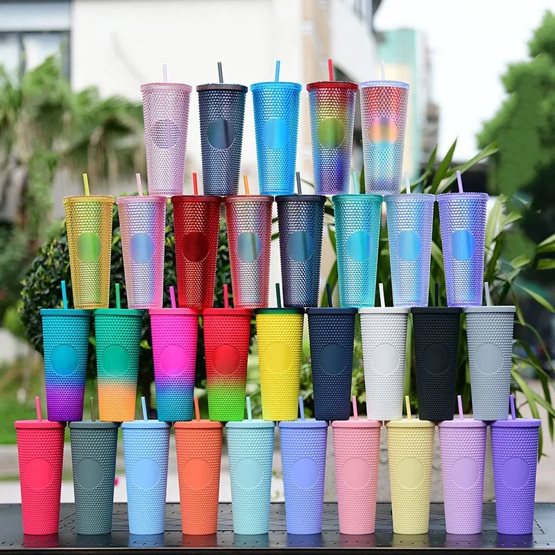 24oz Plastik Kupalar Durian Elmas Parlak Tumbler 710 ml Çift Duvar Parti Suyu Fincan Kahve Kupa